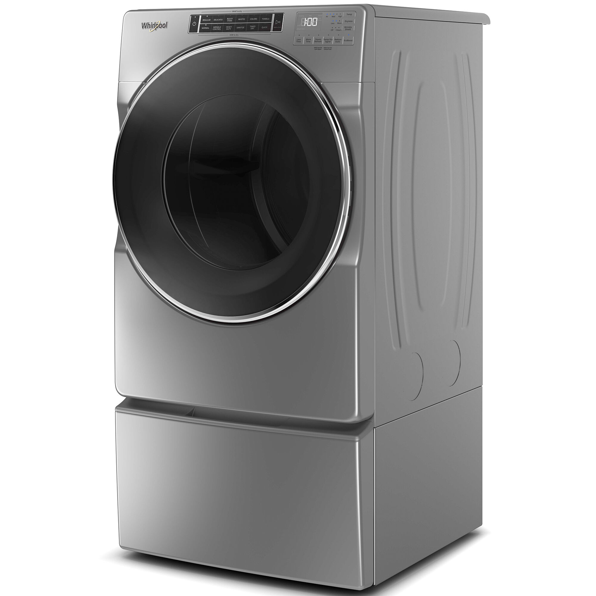 Whirlpool 27 in. 7.4 cu. ft. Stackable Gas Dryer with Sensor Dry Stainless Steel Dryer Drum Sanitize Steam Cycle Chrome Shadow
