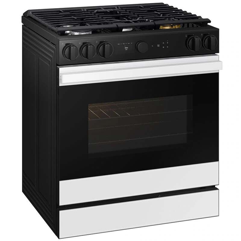 Samsung Bespoke 30 in. 6 cu. ft. Smart Air Fry True European Convection Slide-In Gas Range with 5 Sealed Burners & Griddle - White Glass, White Glass, hires