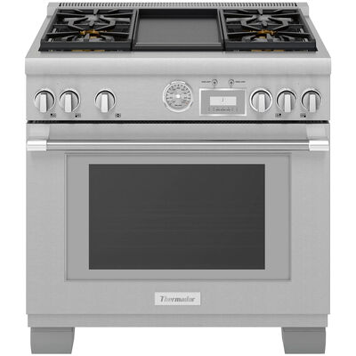 Thermador Pro Grand Professional Series 36 in. 5.7 cu. ft. Smart Convection Oven Freestanding Gas Range with 4 Sealed Burners & Griddle - Stainless Steel | PRG364WDG