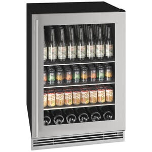 U-Line 1 Class Series 24 in. Built-In/Freestanding 5.7 cu. ft. Compact Beverage Center with Adjustable Shelves & Digital Control - Stainless Steel, , hires