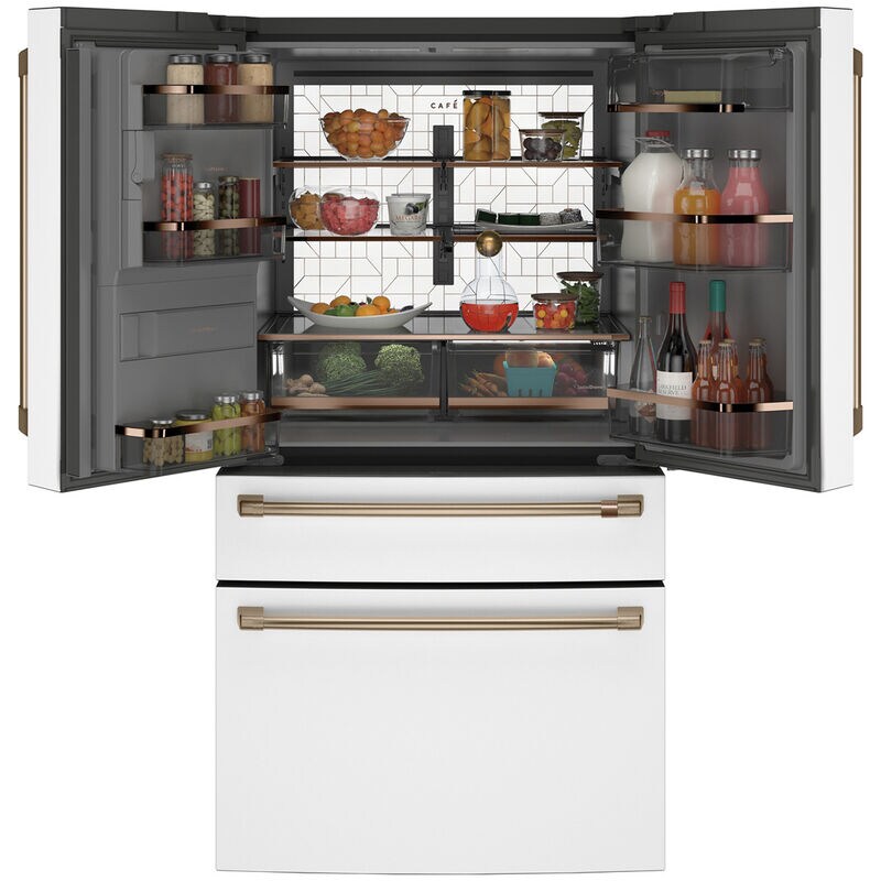 Cafe 36 in. 22.3 cu. ft. Smart Counter Depth 4-Door French Door Refrigerator with Ice & Water Dispenser - Matte White, Matte White, hires