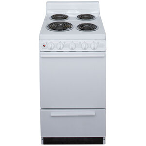 Premier 21" Freestanding Electric Range with 4 Coil Burners, 2.4 Cu. Ft. Single Oven & Storage Drawer - White, , hires