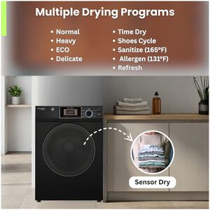 Equator Compact 24 in. 1.57 cu. ft. Electric Front Load Laundry Center with Sensor Dry, Pet & Sanitize Cycle - Black, , hires