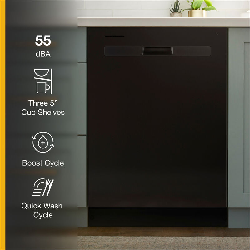 Whirlpool 24 in. Top Control Dishwasher with 55 dBa Sound Level & Pocket - Black, Black, hires