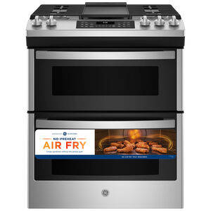 GE 30 in. 6.7 cu. ft. Air Fry True European Convection Double Oven Slide-In Gas Range with 5 Sealed Burners & Griddle - Stainless Steel, , hires