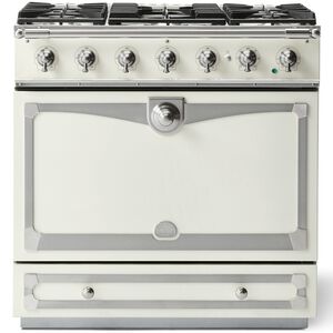 La Cornue Cornufe Series 36 in. 3.8 cu. ft. Dual Convection Dual Fuel Range with 5 Sealed Burners - Pure White - Stainless Steel Trim with Satin Chrome Accents, , hires