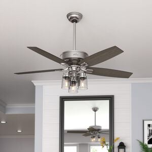 Hunter Bennett 52 in. 3-Light Ceiling Fan with LED Light Kit and Handeld Remote - Brushed Nickel, Brushed Nickel, hires