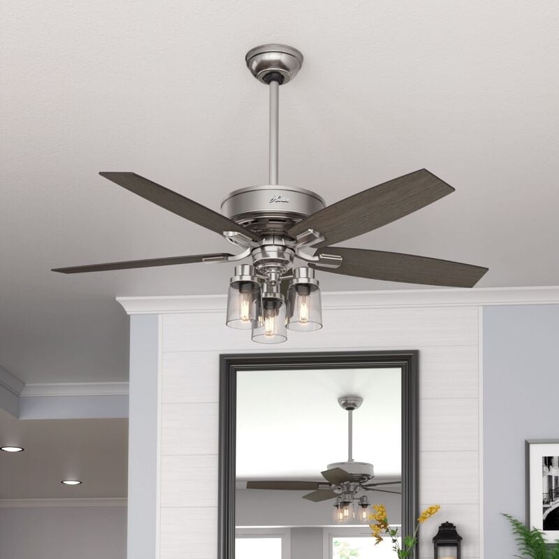 Hunter Bennett 52 in. 3-Light Ceiling Fan with LED Light Kit and Handeld Remote - Brushed Nickel, Brushed Nickel, hires