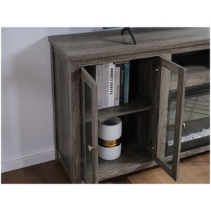 Lilola Ellington 70"W Gray Walnut Finish Fireplace TV Stand Console with Heater, LED Light, Cabinets, Shelves, , hires