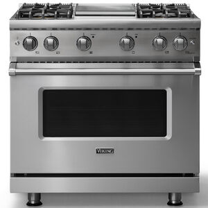 Viking 5 Series 36 in. 5.1 cu. ft. Standard Convection Gas Range with 4 Sealed Burners & Griddle - Stainless Steel, , hires