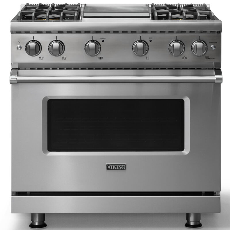 Viking 5 Series 36 in. 5.1 cu. ft. Standard Convection Gas Range with 4 Sealed Burners & Griddle - Stainless Steel, , hires