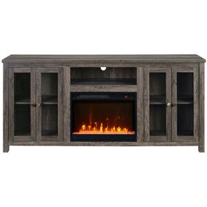 Lilola Ellington 70"W Gray Walnut Finish Fireplace TV Stand Console with Heater, LED Light, Cabinets, Shelves, , hires