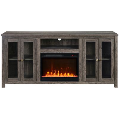 Lilola Ellington 70"W Gray Walnut Finish Fireplace TV Stand Console with Heater, LED Light, Cabinets, Shelves | 97040