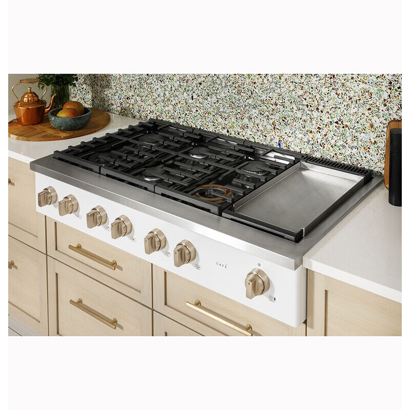 Cafe 48 in. 6 Burner Natural Gas Rangetop with Griddle Simmer Burner Power Burner Matte Black