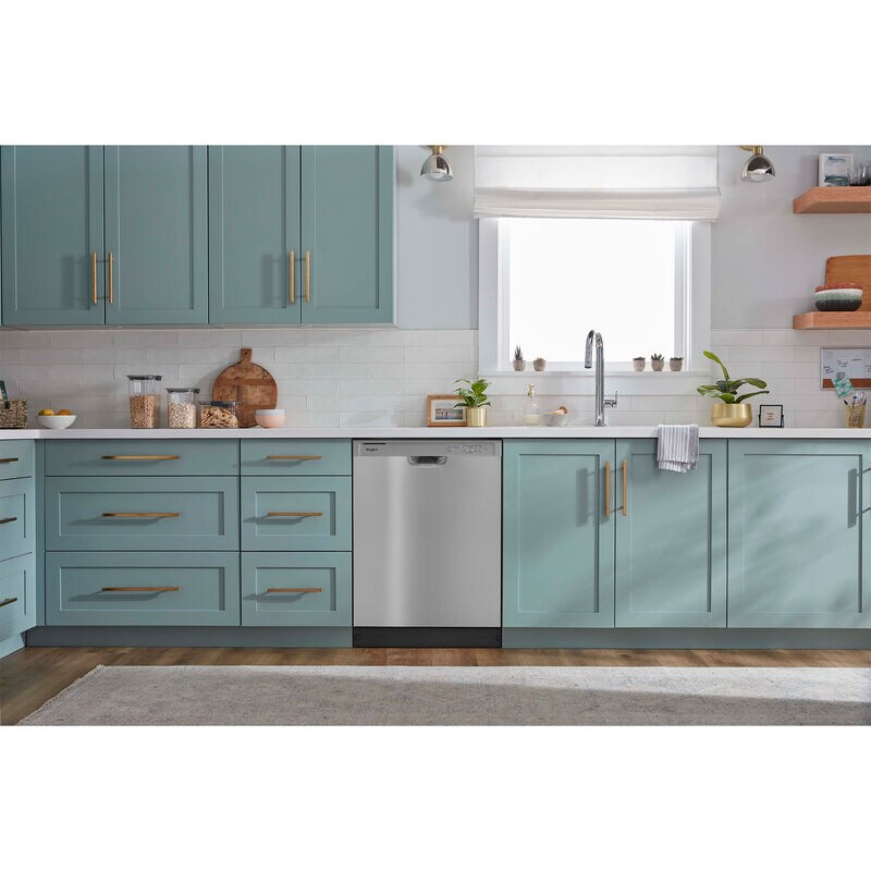Whirlpool 24 in. Front Control Dishwasher with 57 dBa Sound Level & Pocket - Stainless Steel, Stainless Steel, hires
