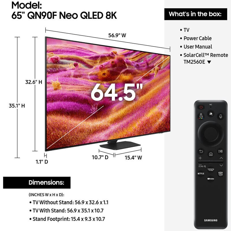 Samsung - 65" Class QN90F Neo QLED 4K UHD Samsung Vision AI Smart TV, , hires