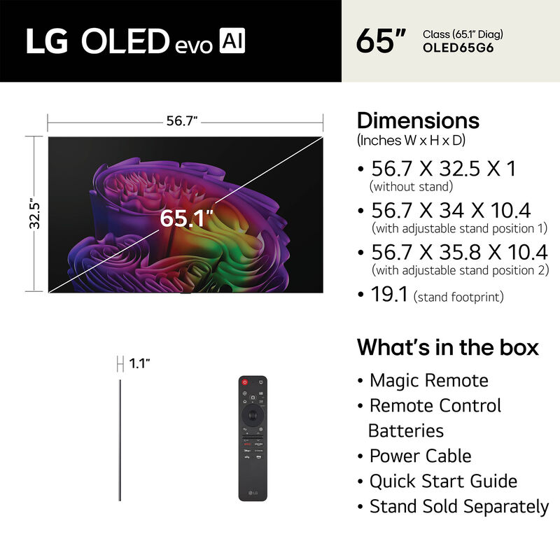 LG - 65" Class G6 Series OLED evo AI 4K UHD Smart webOS TV, , hires