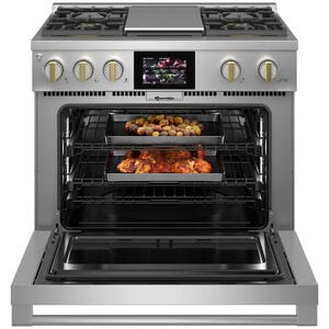 Monogram Statement Series 36 in. 5.7 cu. ft. Smart Air Fry True European Convection Dual Fuel Range with 4 Sealed Burners & Griddle - Stainless Steel, , hires