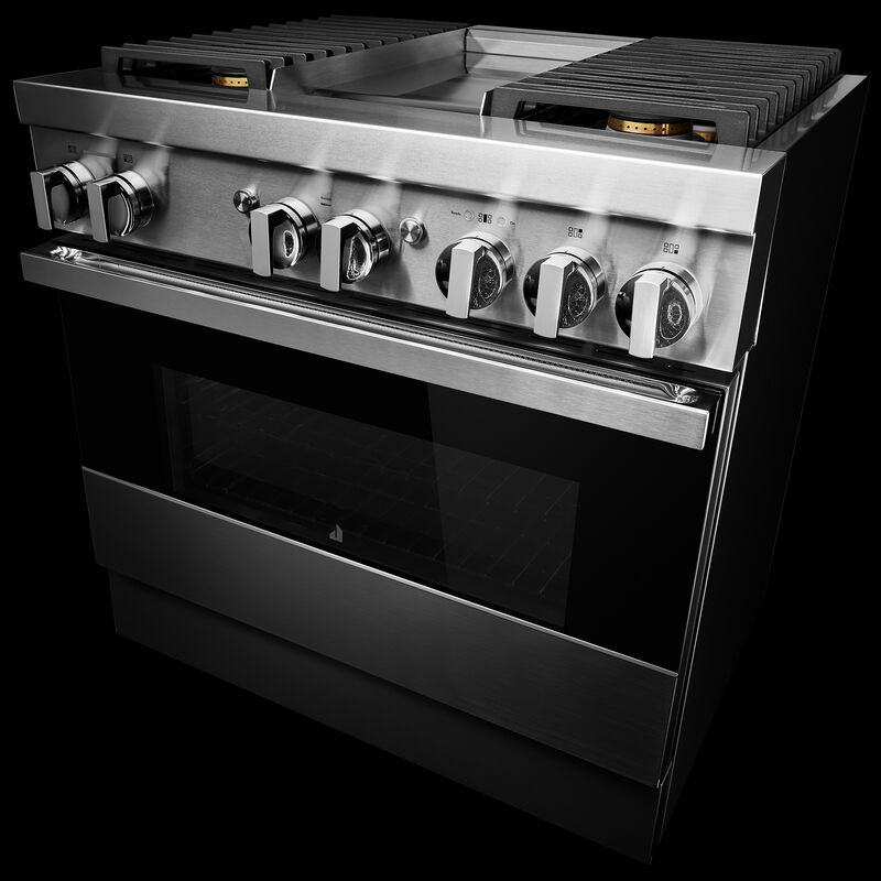 JennAir Noir Series 36 in. 5.1 cu. ft. Smart True European Convection Dual Fuel Range with 4 Sealed Burners & Griddle - Stainless Steel, , hires