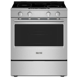 Maytag 30 in. 5.3 cu. ft. Smart Air-Fry Standard Convection Slide-In Electric Range with Radiant Burners, Reversible Grill & Griddle - Fingerprint Resistant Stainless Steel, , hires