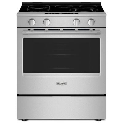 Maytag 30 in. 5.3 cu. ft. Smart Air-Fry Standard Convection Slide-In Electric Range with Radiant Burners, Reversible Grill & Griddle - Fingerprint Resistant Stainless Steel | MSES7030SZ