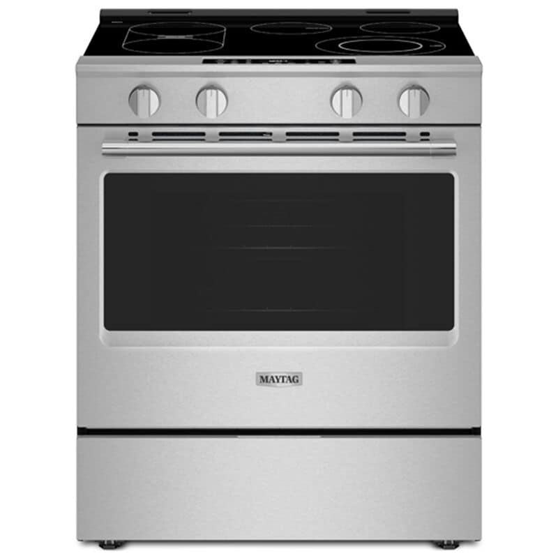 Maytag 30 in. 5.3 cu. ft. Smart Air-Fry Standard Convection Slide-In Electric Range with Radiant Burners, Reversible Grill & Griddle - Fingerprint Resistant Stainless Steel, , hires