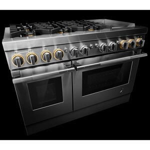 JennAir Rise Series 48 in. 6.3 cu. ft. Smart True European Convection Double Oven Dual Fuel Range with 6 Sealed Burners & Griddle - Stainless Steel, , hires