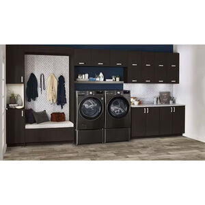 LG 27 in. 7.4 cu. ft. Smart Stackable Round-Door Gas Dryer with Tempered Glass, Built-In Intelligence, Sensor Dry, Turbo Steam, Sanitize & Steam Cycle - Black Steel, Black Steel, hires