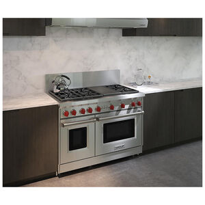 Wolf 48 in. 6.9 cu. ft. Standard Convection Double Oven Gas Range with 6 Sealed Burners & Grill - Stainless Steel, , hires