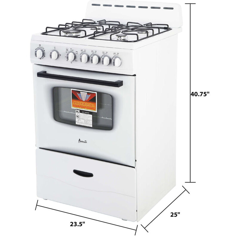 Avanti 24 in. 2.6 cu. ft. Gas Range with 4 Sealed Burners - White, , hires