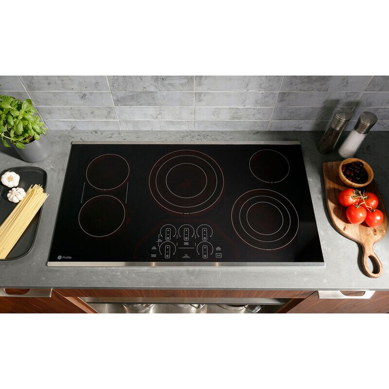 GE Profile 36 in. Electric Smart Cooktop with 5 Radiant Burners - Black, , hires