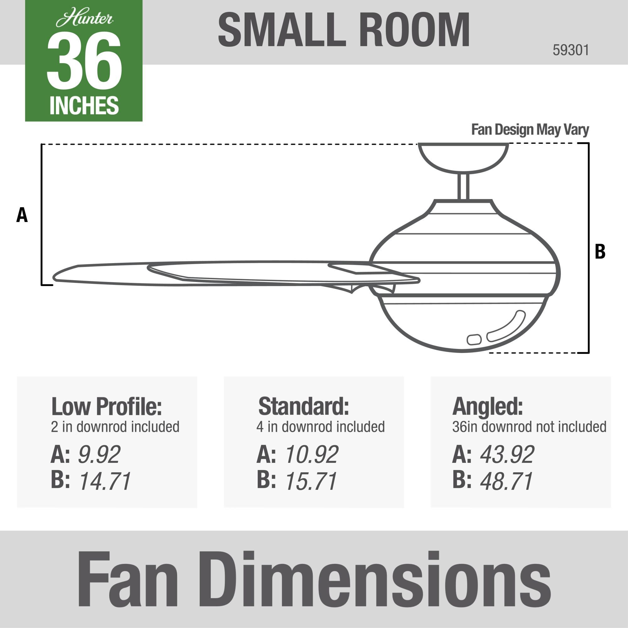 Hunter 36 inch Aker Ceiling Fan with LED Light Kit and Pull Chain