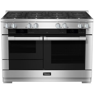 Miele 48 in. 5.0 cu. ft. Convection Double Oven Freestanding Dual Fuel Smart Range with 8 Sealed Burners - Clean Touch Steel | HR1954-3DFG