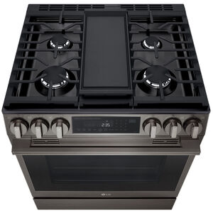 LG 30 in. 6.3 cu. ft. Smart Air-Fry True European Convection Slide-In Gas Range with 5 Sealed Burners & Griddle - Black Stainless Steel, , hires