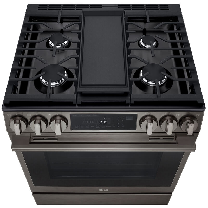 LG 30 in. 6.3 cu. ft. Smart Air-Fry True European Convection Slide-In Gas Range with 5 Sealed Burners & Griddle - Black Stainless Steel, , hires