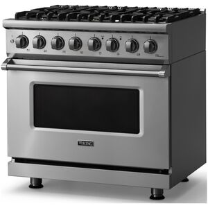 Viking 5 Series 36 in. 5.6 cu. ft. True European Convection Dual Fuel Range with 6 Sealed Burners - Stainless Steel - Liquid Propane Gas, Polished Chrome Trim Option, , hires