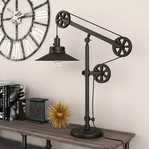 Hudson & Canal Descartes Wide Brim Table Lamp With Pulley System - Blackened Bronze, , hires