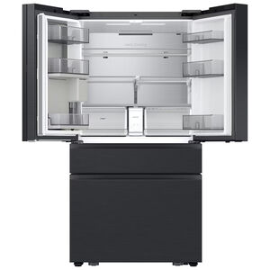 Samsung Bespoke 36 in. 22.5 cu. ft. Smart Counter Depth 4-Door French Door Refrigerator with AI Family Hub+, Beverage Center & Internal Water AutoFill Pitcher - Matte Black Steel, Charcoal Glass & Matte Black, hires