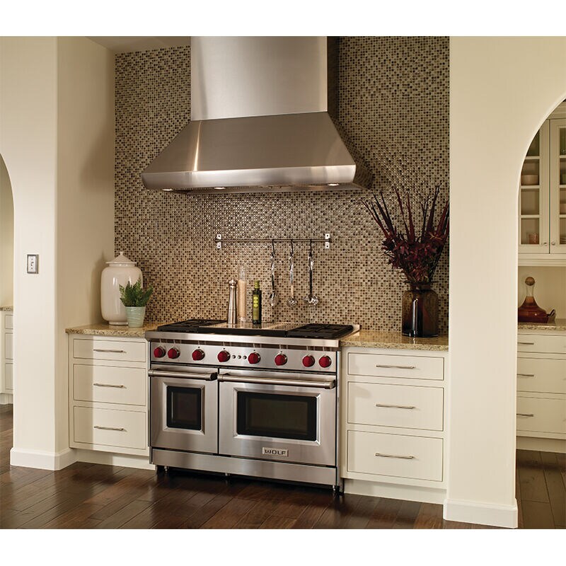 Wolf 48 in. 6.9 cu. ft. Standard Convection Double Oven Gas Range with 4 Sealed Burners & Griddle - Stainless Steel, , hires