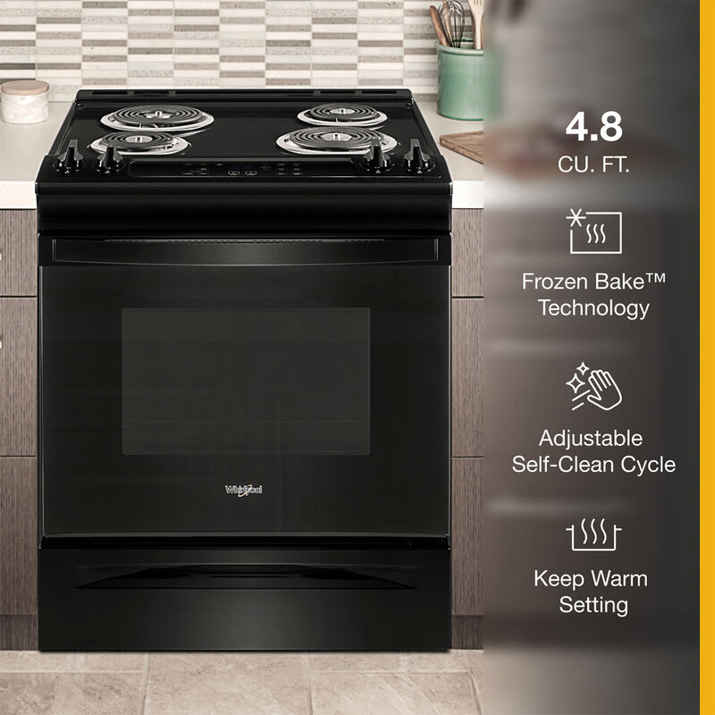 Whirlpool 30" Electric Range with 4 Coil Burners, 4.8 Cu. Ft. Single Oven & Storage Drawer - Black, Black, hires