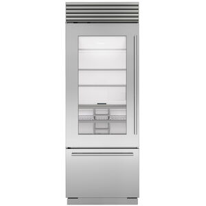 Sub-Zero Classic Series 30 in. Built-In 17.0 cu. ft. Smart Bottom Freezer Refrigerator - Glass Door with Stainless Steel Trim, , hires
