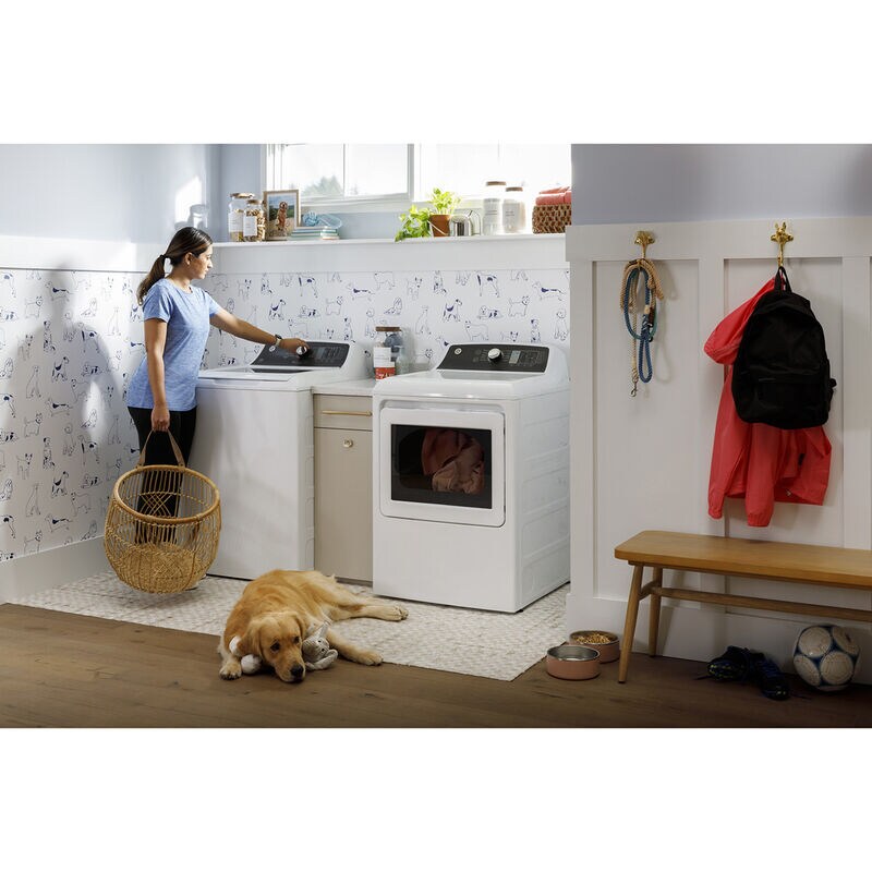GE 27 in. 7.4 cu. ft. Electric Dryer with Sanitize Cycle & Sensor Dry - White, , hires