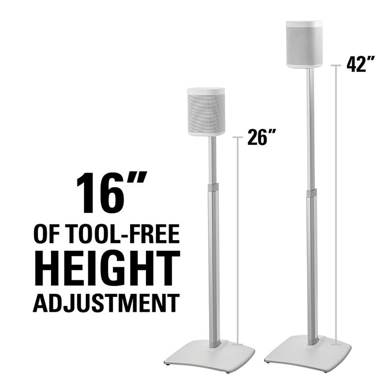 Sanus WHITE Adjustable Height Wireless Speaker Stands designed for SONOS ONE, Play1, and Play3, , hires