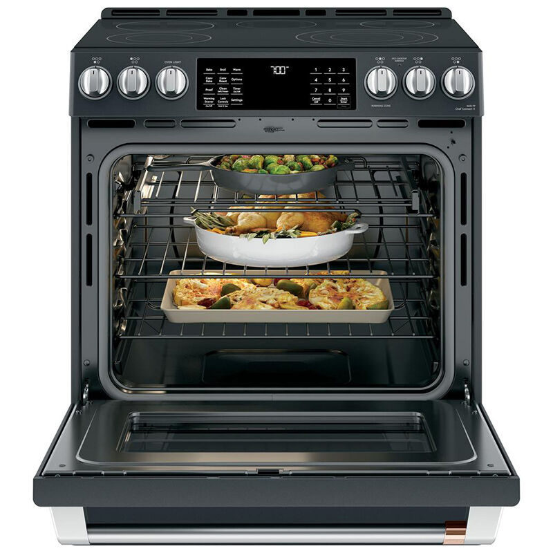 Cafe 30 in. 5.7 cu. ft. Smart Air Fry True European Convection Slide-In Electric Range with Smoothtop Burners - Matte Black, Matte Black, hires
