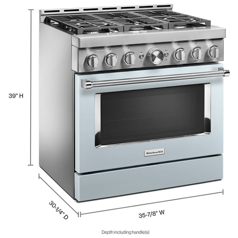 KitchenAid 36 in. 5.1 cu. ft. Smart True European Convection Gas Range with 6 Sealed Burners - Misty Blue, Misty Blue, hires