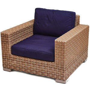 Marie Albert Home Rutherford Rattan Outdoor Lounge Arm Chair - Navy Blue/Brown, , hires