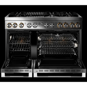 JennAir Rise Series 48 in. 6.3 cu. ft. Smart True European Convection Double Oven Dual Fuel Range with 6 Sealed Burners & Grill - Stainless Steel, , hires