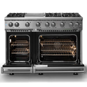 Viking 5 Series 48 in. 6.1 cu. ft. Standard Convection Double Oven Gas Range with 6 Sealed Burners & Griddle - Stainless Steel, , hires