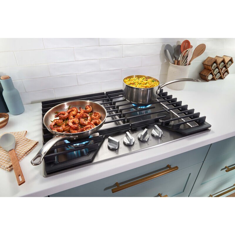 Whirlpool 30 in. 5-Burner Natural Gas Cooktop with Simmer Burner & Power Burner - Stainless Steel, , hires