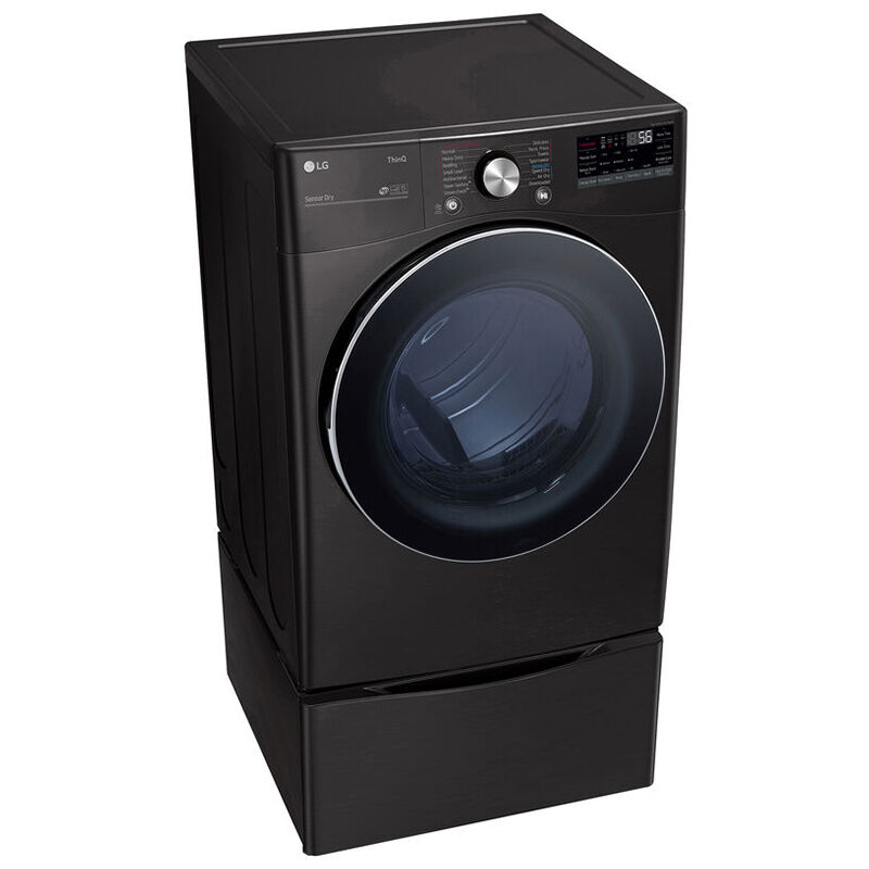 LG 27 in. 7.4 cu. ft. Smart Stackable Round-Door Electric Dryer with Tempered Glass, Built-In Intelligence, Sensor Dry, Turbo Steam, Sanitize & Steam Cycle - Black Steel, Black Steel, hires